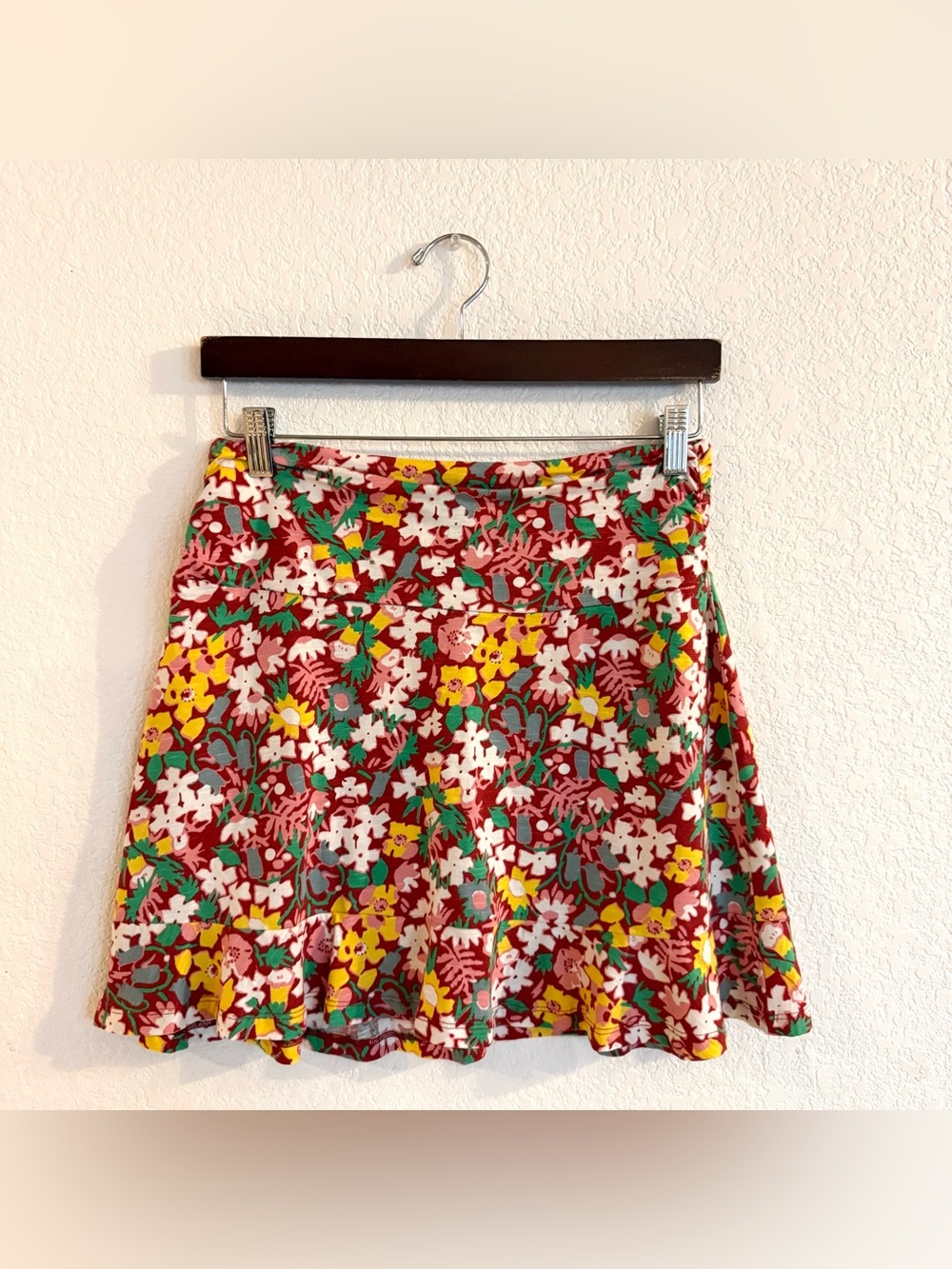 Toad & Co Womens Skirt Chaka Ruffle Skirt Red Floral Pull On Size Small